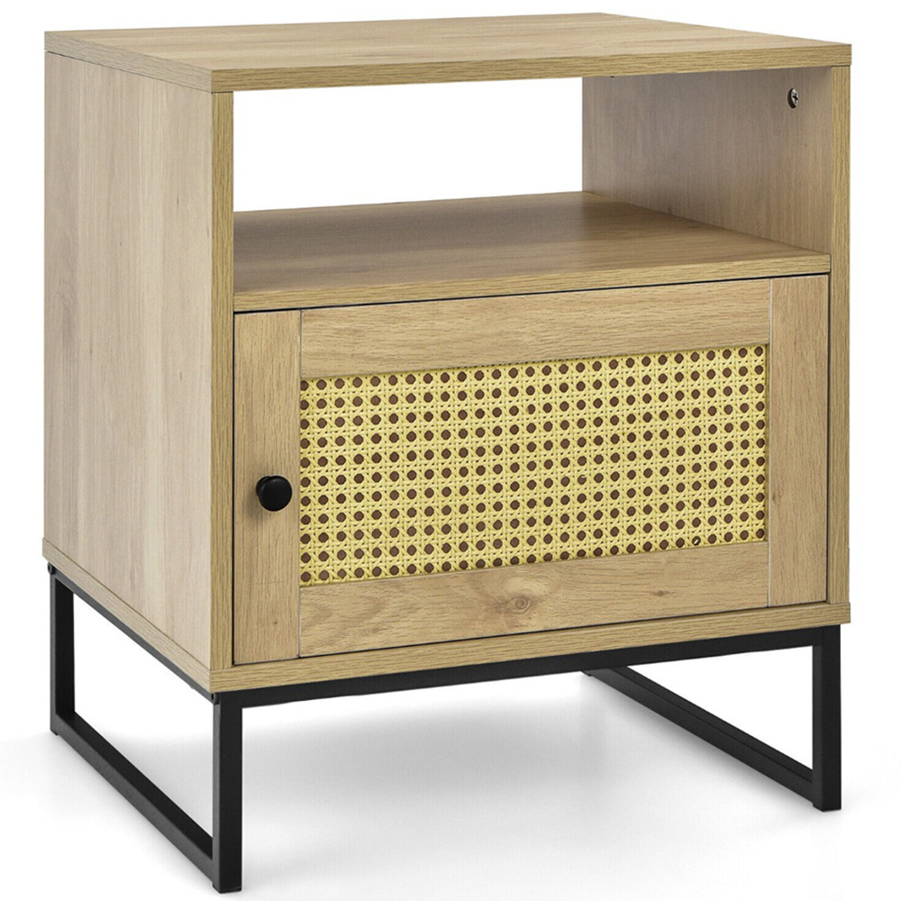 Costway Single Door Single Shelf Natural Rattan Modern Wooden Bedside Table Image 2