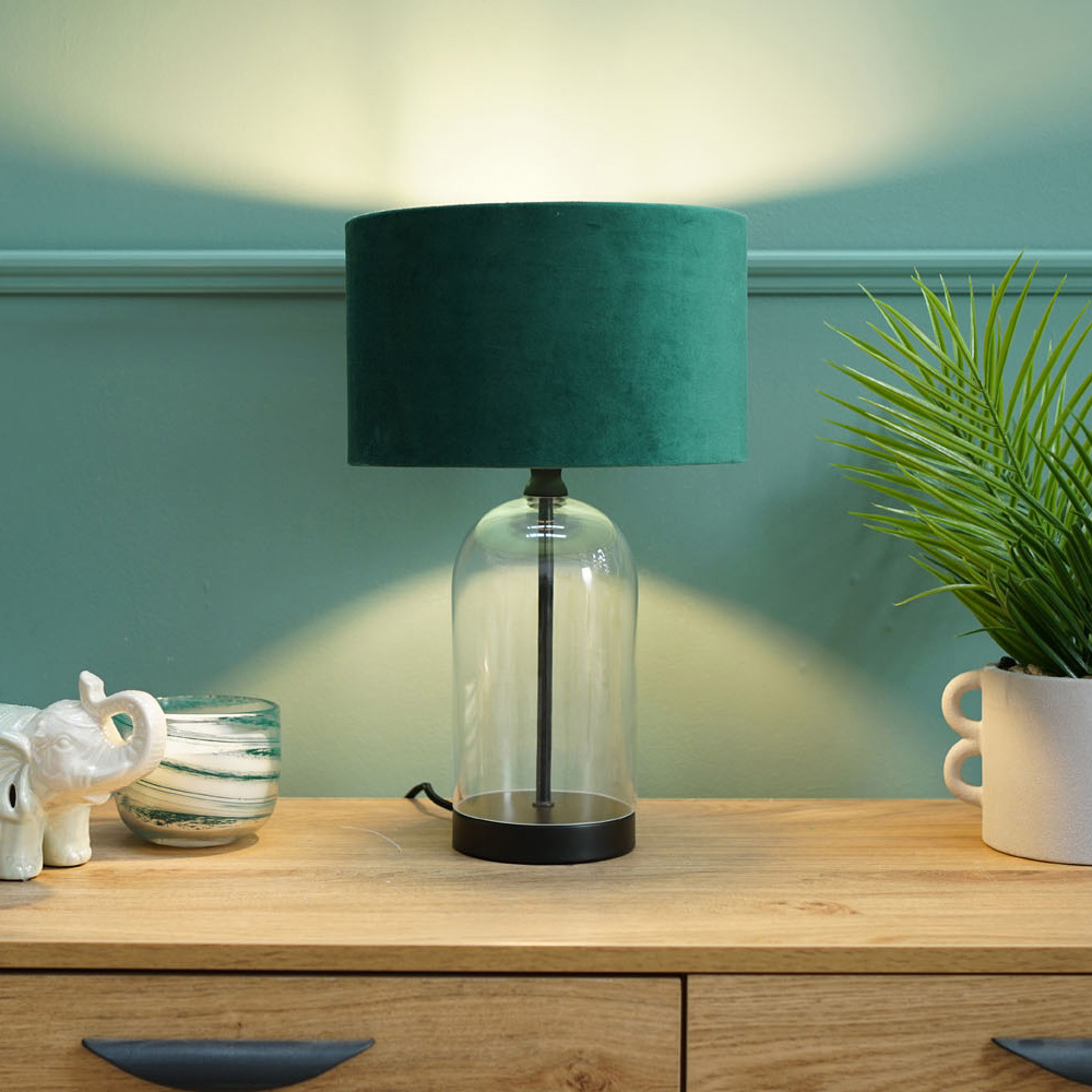 ValueLights Jessy Black and Forest Green Velvet Shade Glass LED Table Lamp Image 4