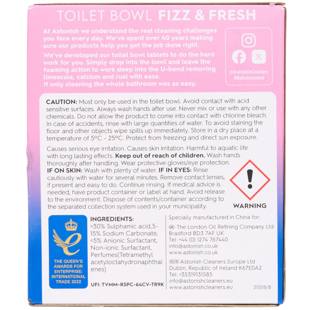 Astonish Toilet Bowl Fizz and Fresh Pink Peony Fresh Cleaning Tablets 25g 8 Pack Image 3