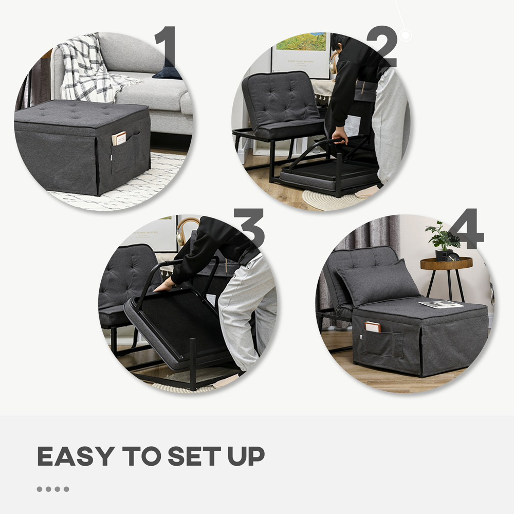 Portland Single Seater Charcoal Grey Sofa Bed Image 6
