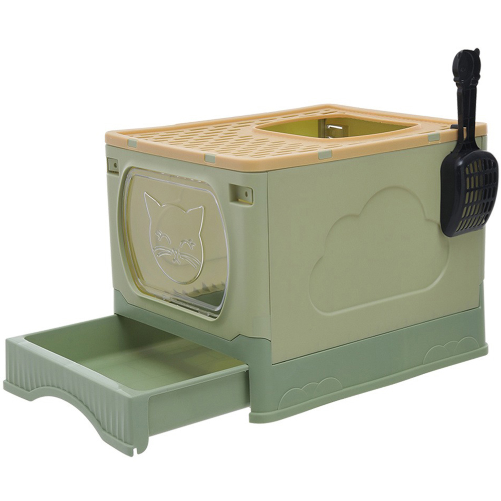 Living and Home Green Foldable Cat Litter Box with Top Entry Image 2