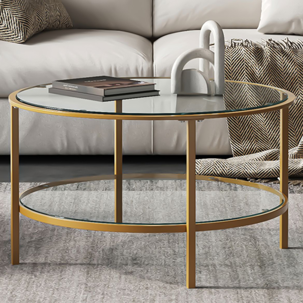 Living and Home 2 Tier Gold Coffee Table Image 1