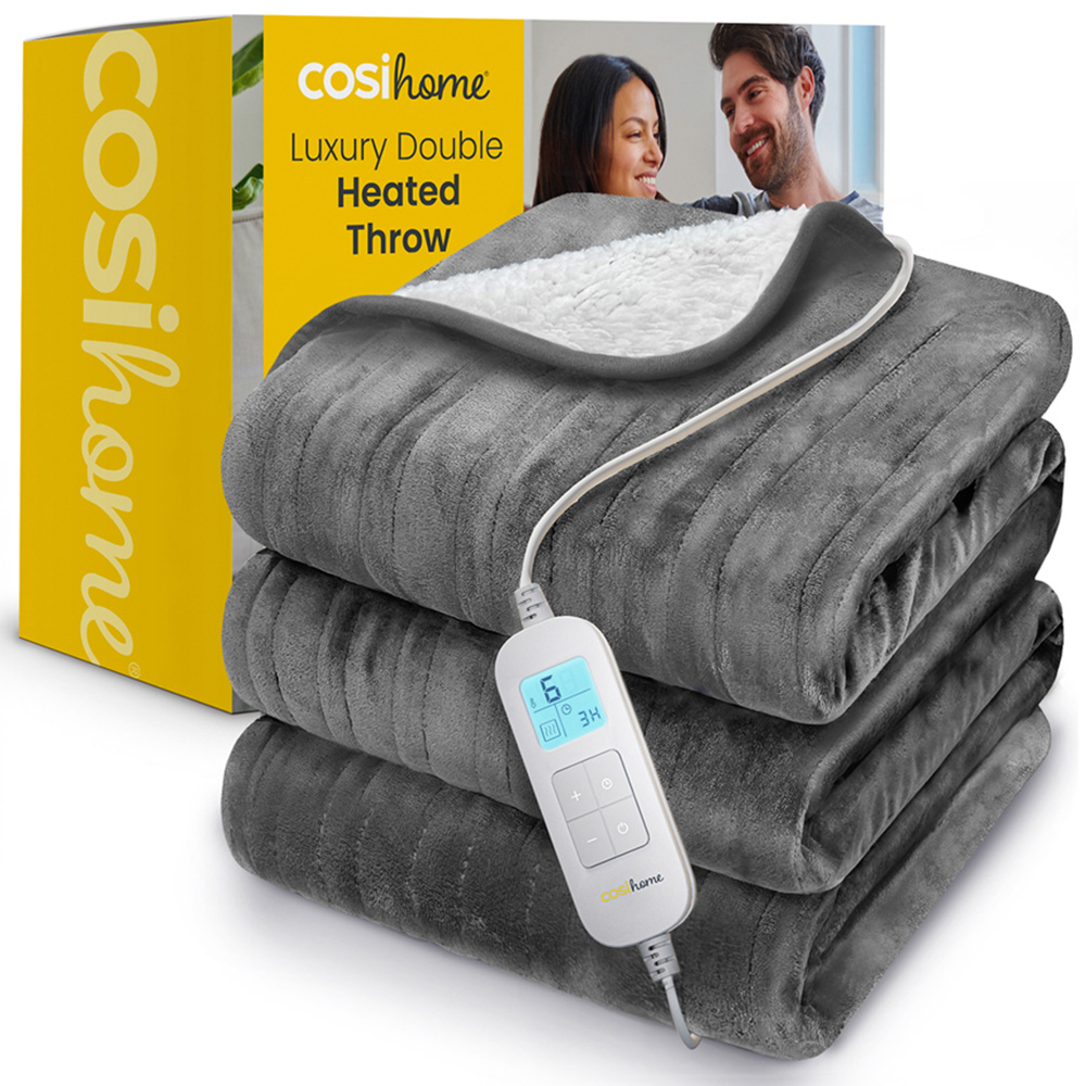 Cosi Home Grey Double Fleece and Sherpa Electric Heated Throw 150 x 200cm Image 2