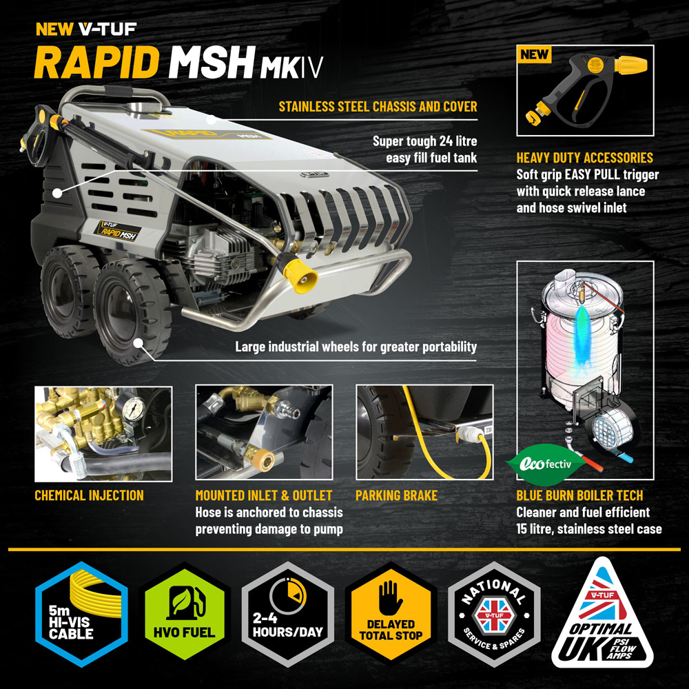 V-TUF RAPID MSH Professional Hot Water Industrial Mobile Pressure Washer 120Bar Image 7