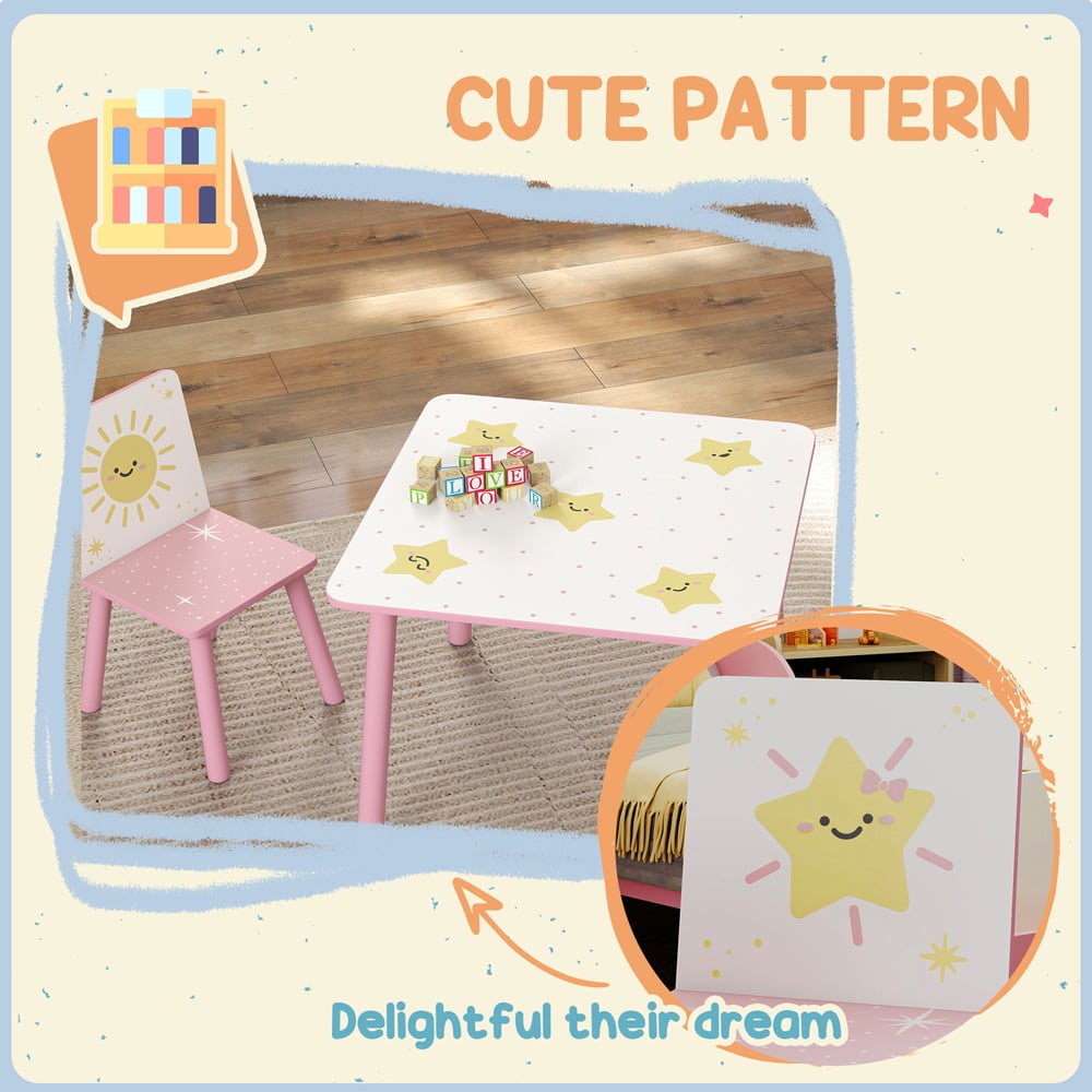 AIYAPLAY 3 Piece Pink Kids Table Set Image 5