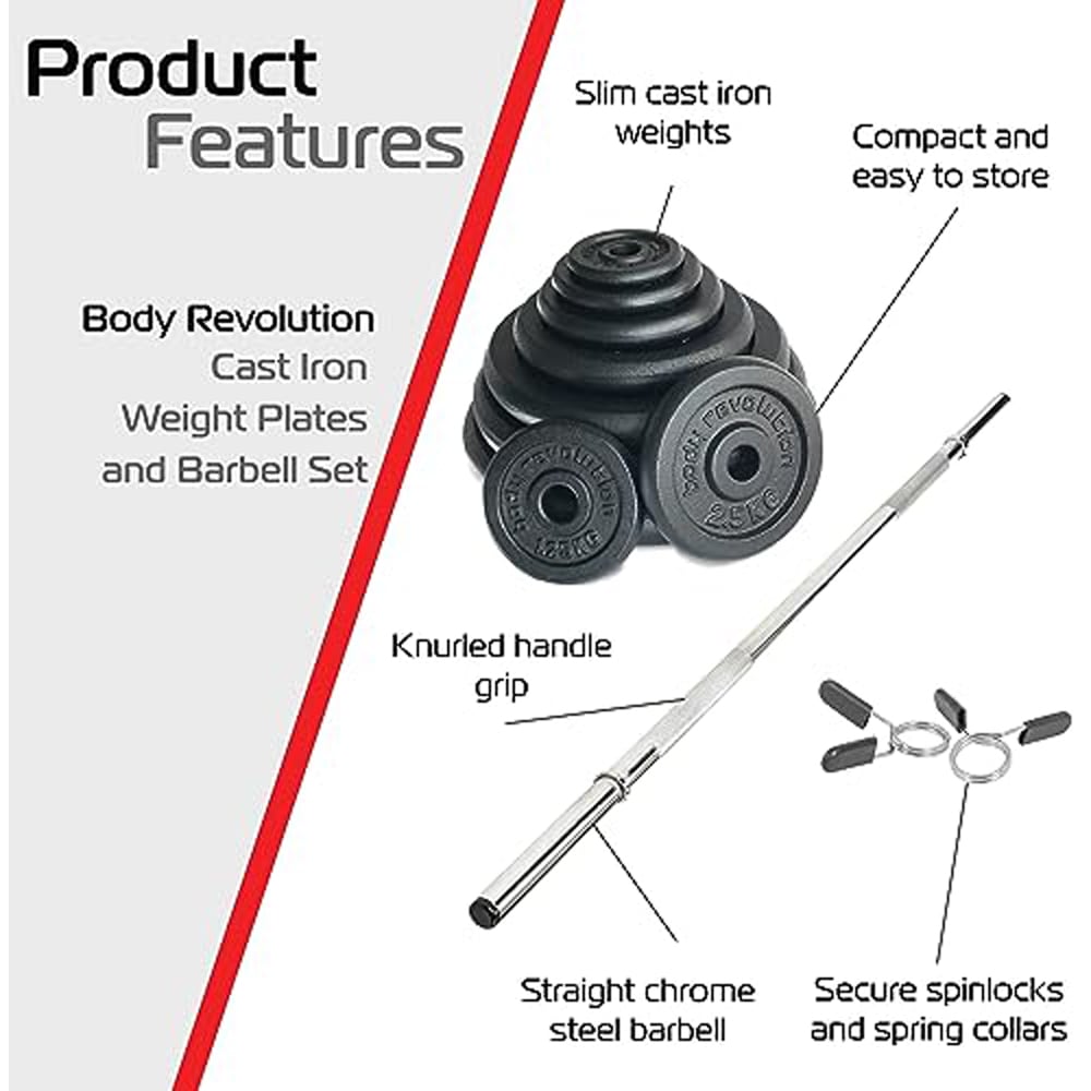MonsterShop 1.2m 1 inch Barbell and Cast Iron Weight Plate Set 0.5kg 2.5kg 5kg 2 Pack Image 4