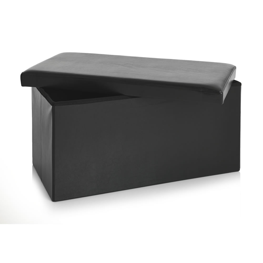 Wilko Black Faux Leather Storage Ottoman Wilko