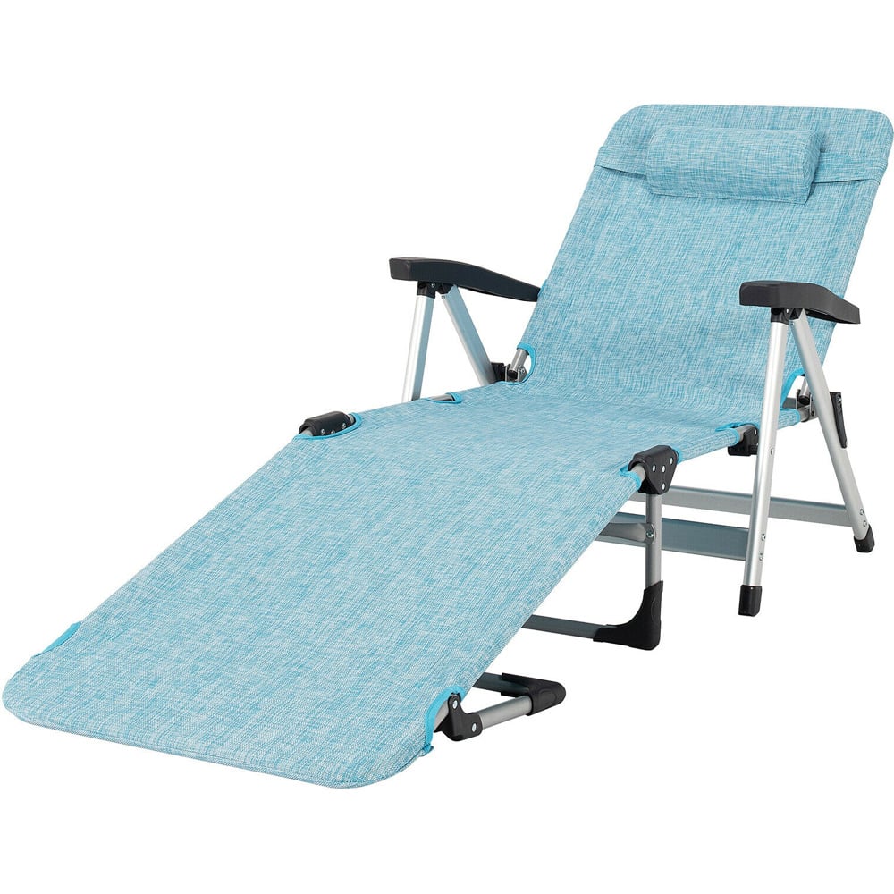 Costway Blue Folding Outdoor Chaise Lounger with Detachable Pillow Image 3