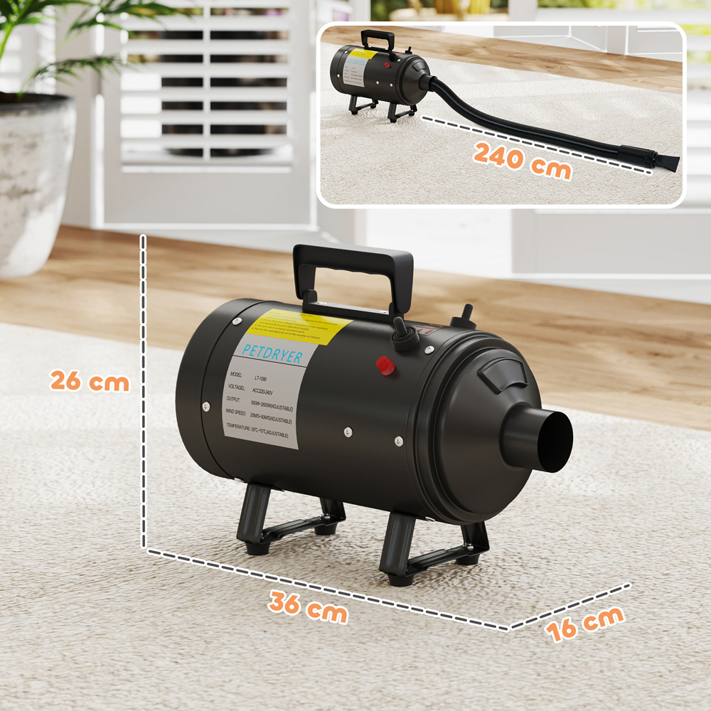 PawHut Black Dog Hair Dryer with Adjustable Temperature and Velocity 2200W Image 9