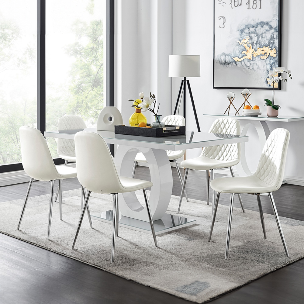 Furniturebox Lucia Solara 6 Seater Dining Table Grey and White Silver Image 1