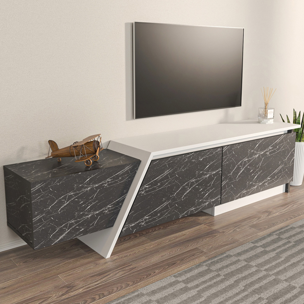 Decorotika Zonas 3 Door White and Black Marble Effect TV Unit Image 1