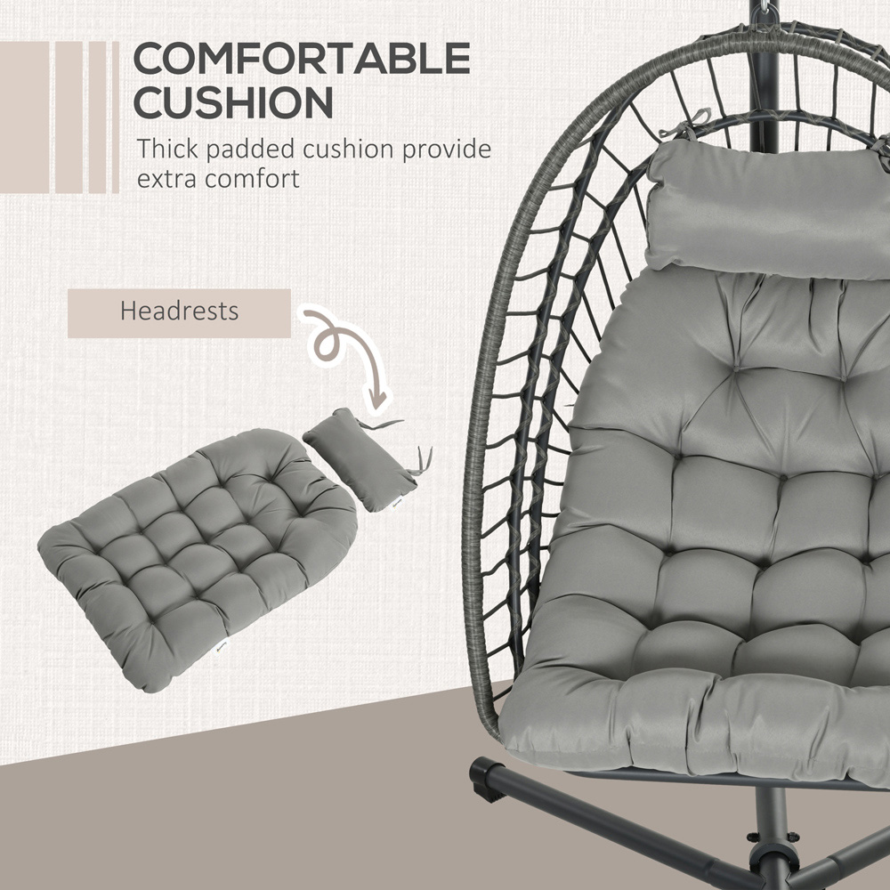 Outsunny Grey Rattan Swing Egg Chair with Cushions Image 6