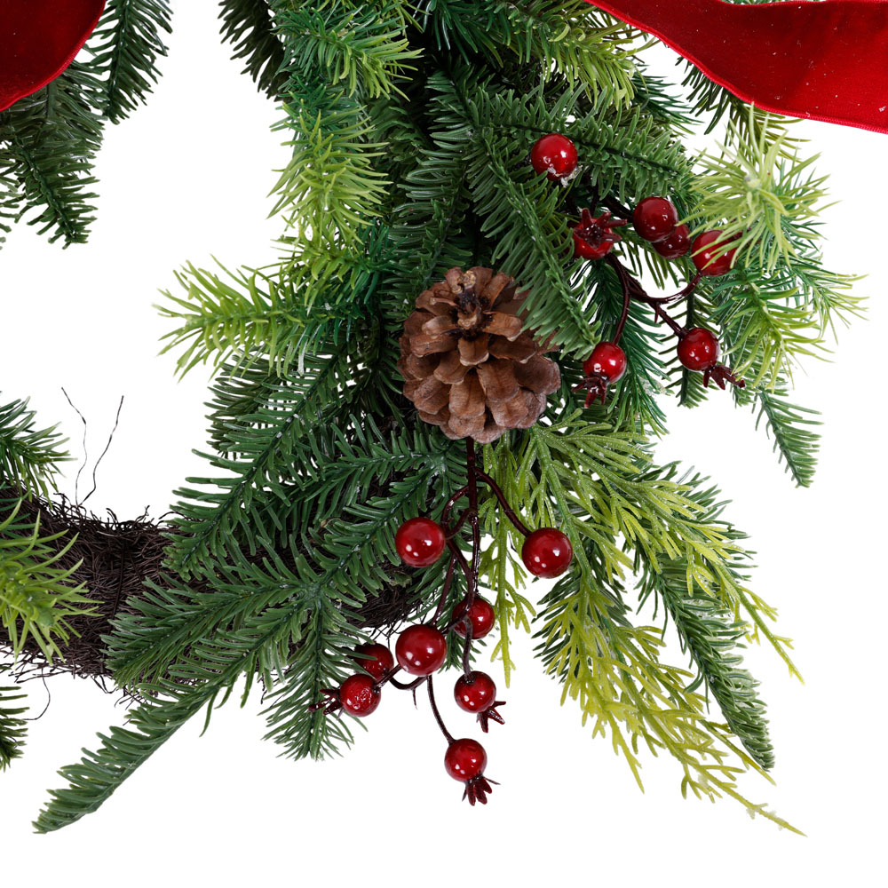 Charles Bentley Green Christmas Wreath with Red Bow and Berries 55cm Image 5