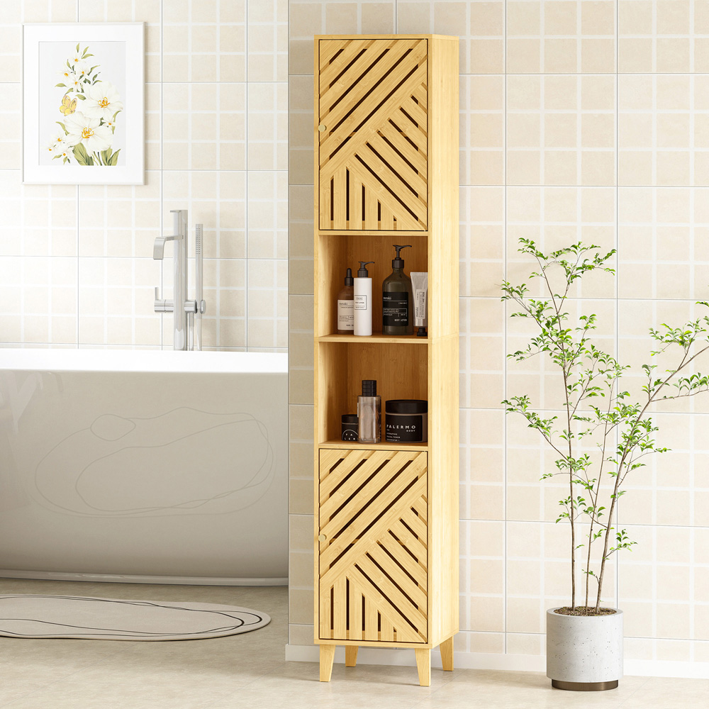 HOMCOM 2 Door 2 Shelf Tall Bathroom Cabinet Image 8