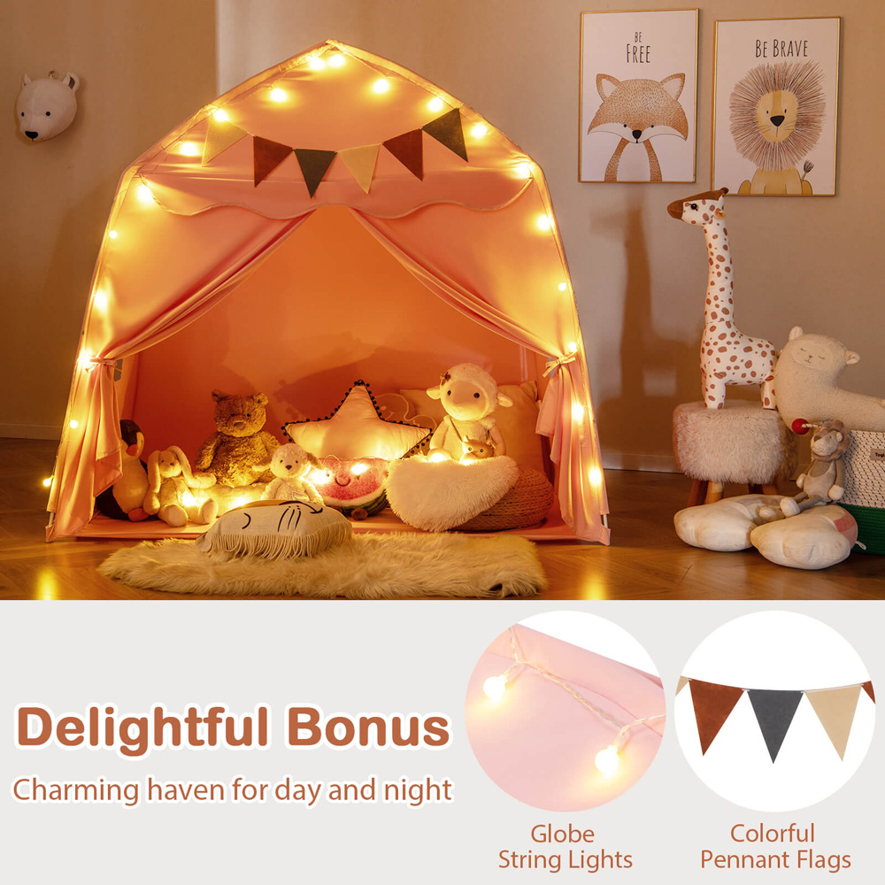 Costway 3 Person Extra Large Kids Play Tent with Lights Pink Image 6