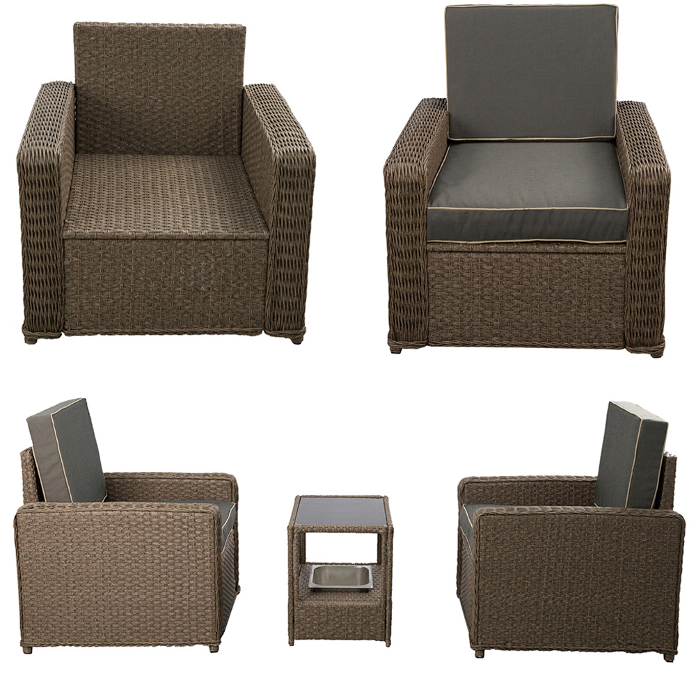 Furniture One 2 Seater Grey Rattan Garden Armchair Lounge Set with Ice Bucket Image 4