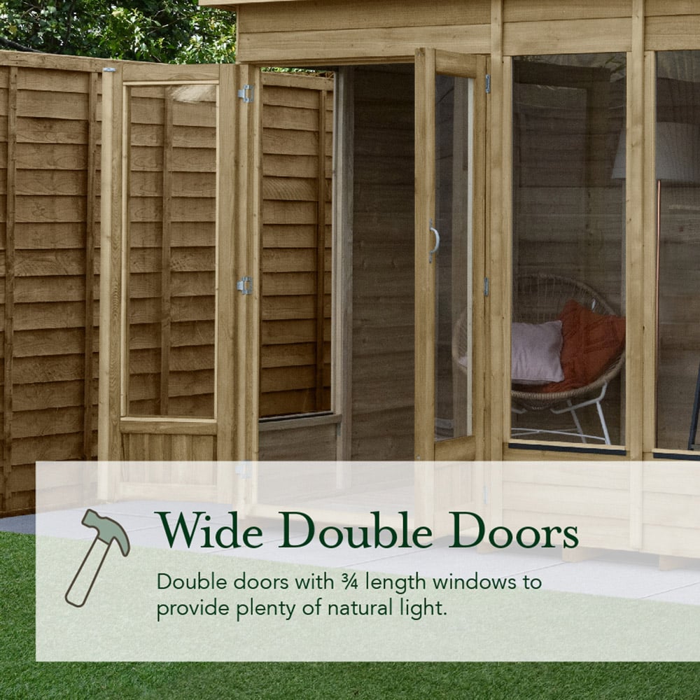 Forest Garden 8 x 6ft 4LIFE Double Door 5 Window Reverse Apex Summerhouse Image 4