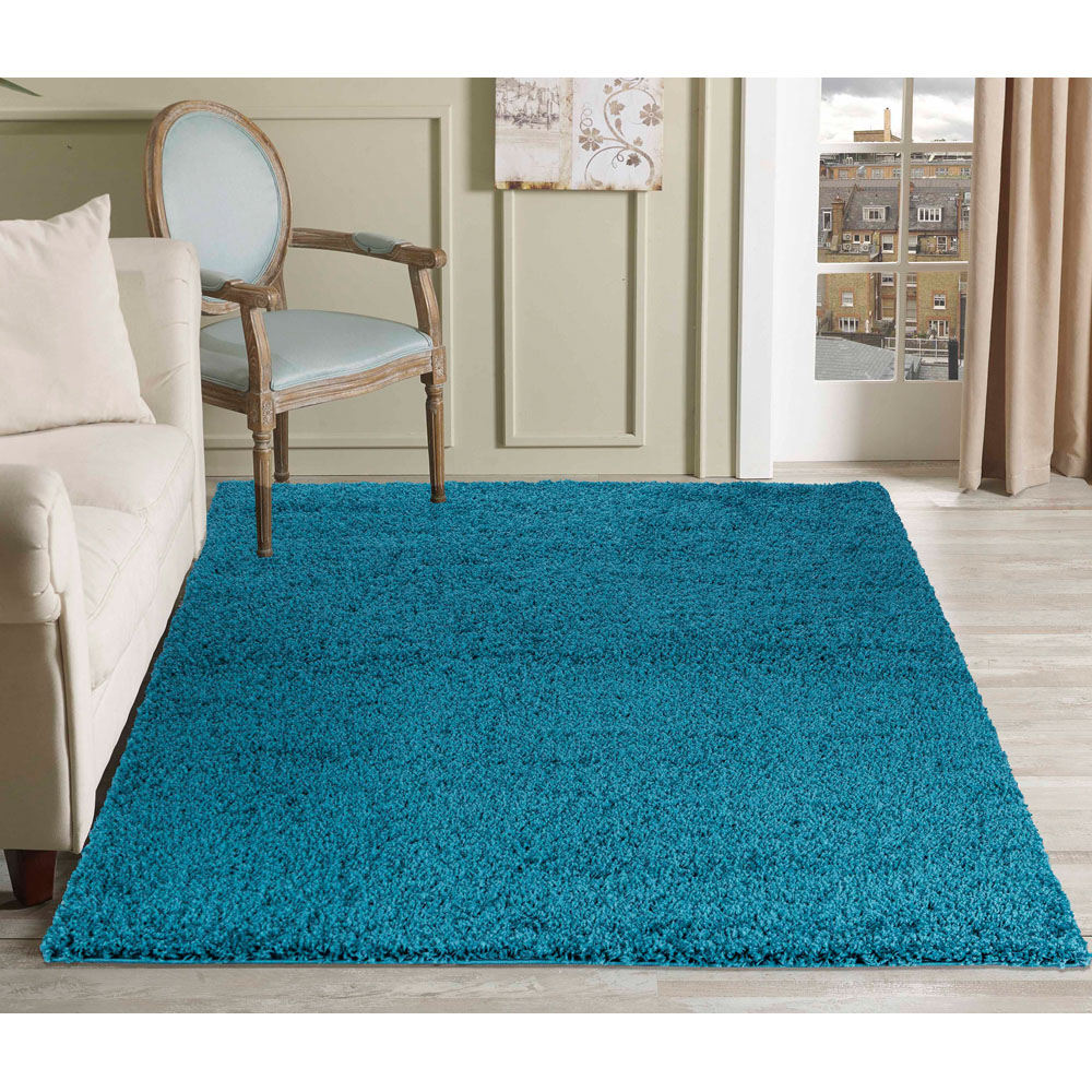 Desire Rugs Oxford Teal Plain Shaggy Runner Rug 60 x 220cm Image 5