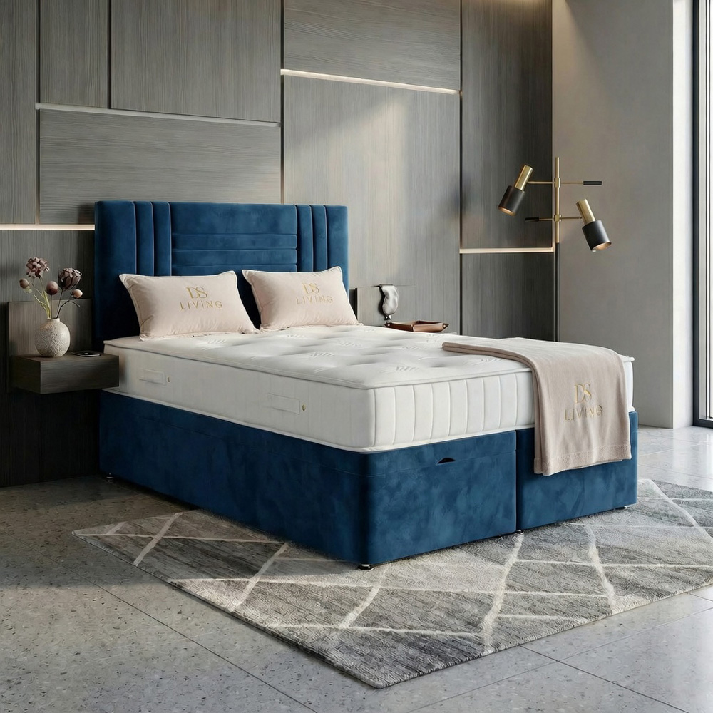 DS Living Orion King Size Blue Plush Ottoman Bed Image 6