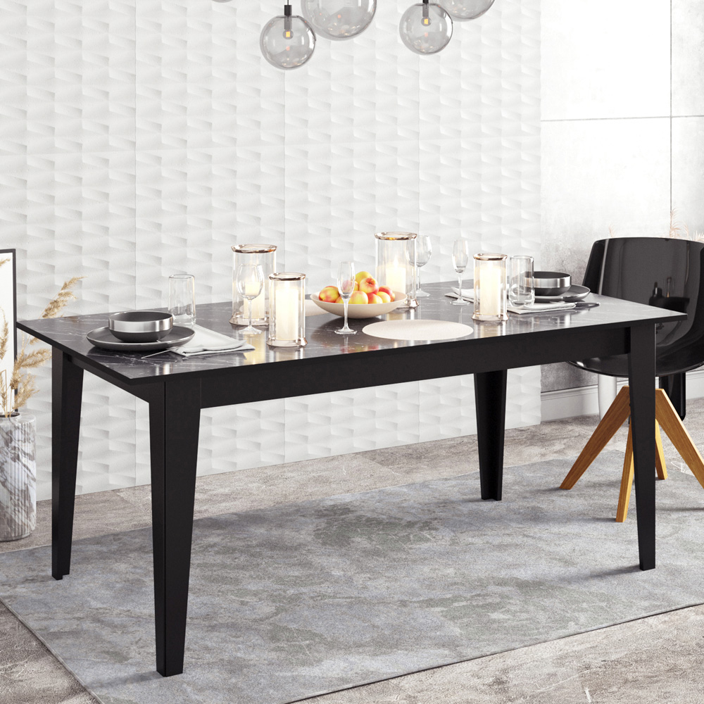 Decorotika Polka 4 Seater Black Marble Effect Modern Dining Table Image 1