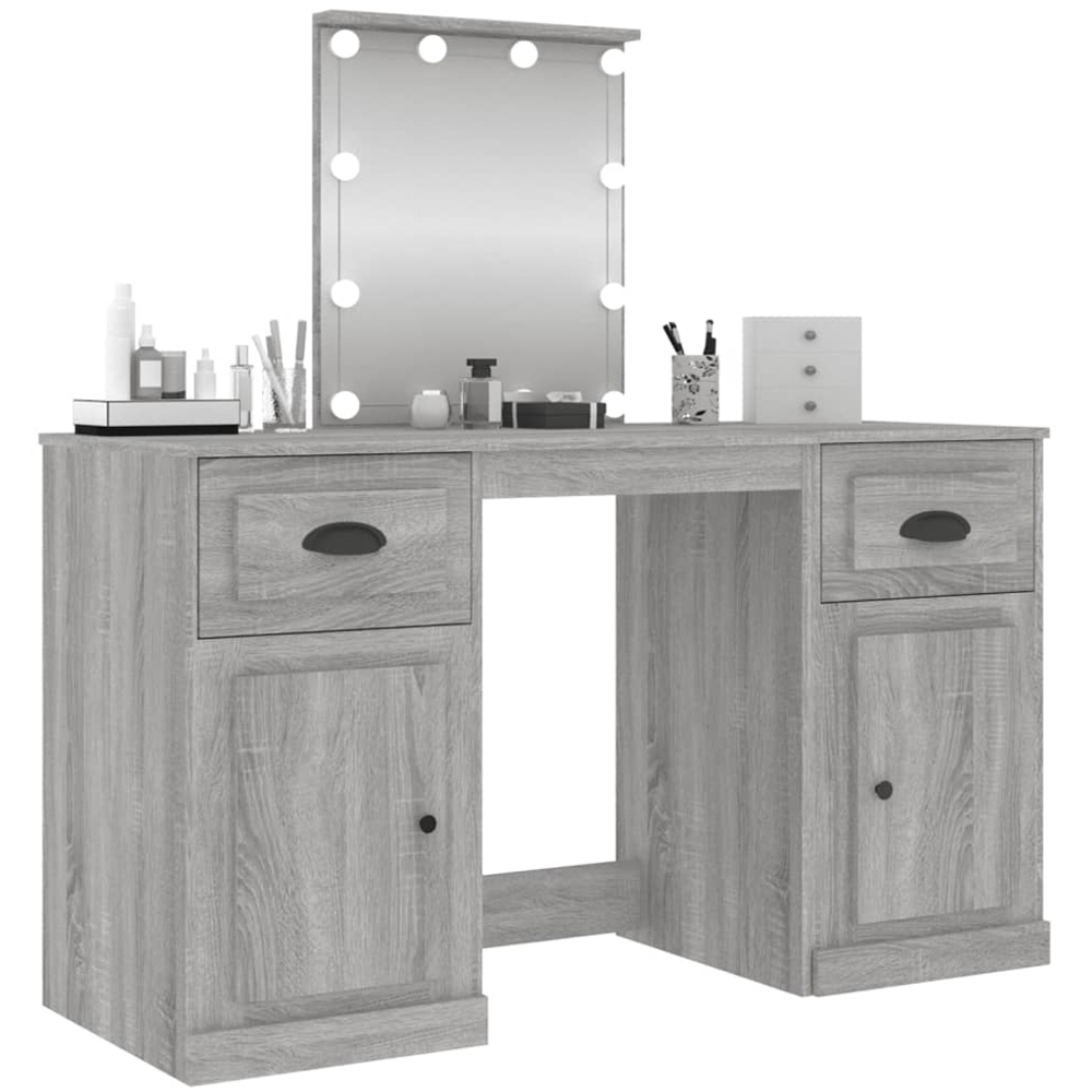 vidaXL 2 Door 2 Drawer Grey Sonoma Dressing Table with LED Mirror Image 4