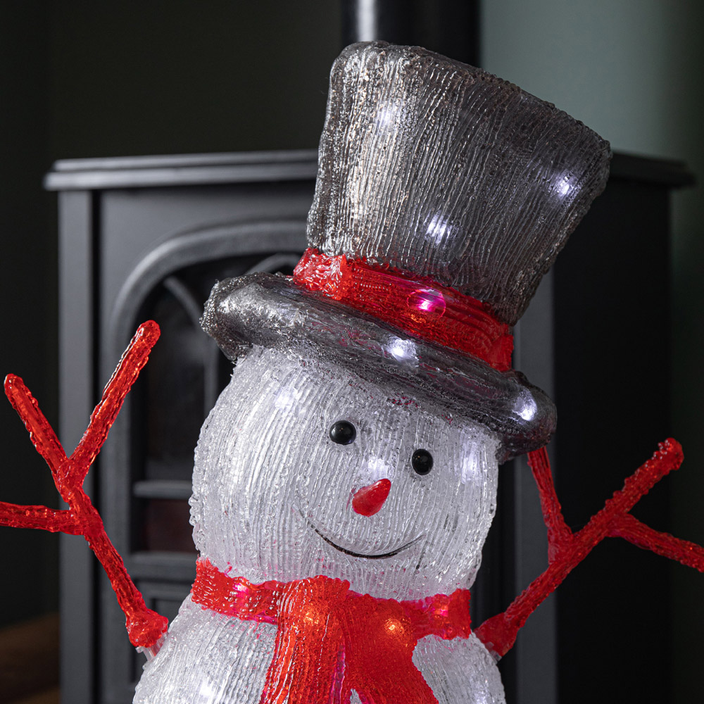 Samuel Alexander White LED Light Up Acrylic Snowman with Top Hat and Scarf Christmas Decoration 55cm Image 5