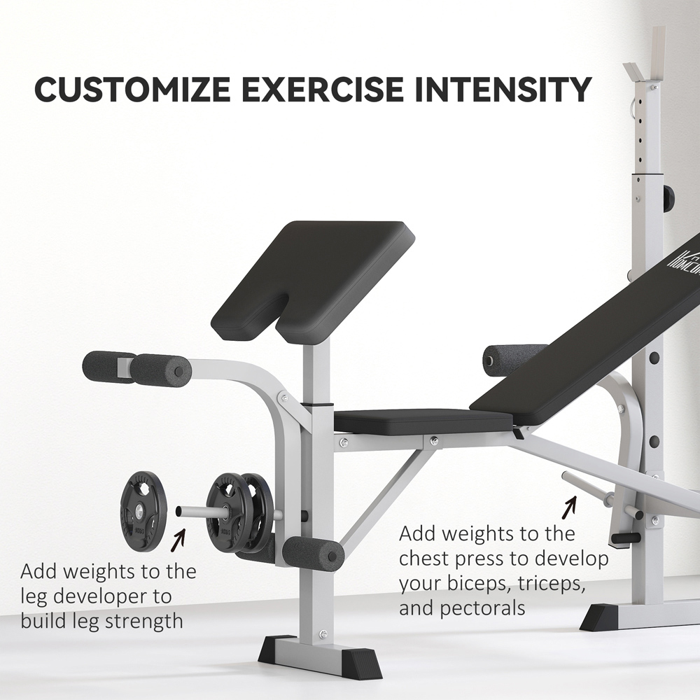 HOMCOM Grey Adjustable Weight Bench with Squat Rack Preacher Curl Pad and Leg Developer Image 6