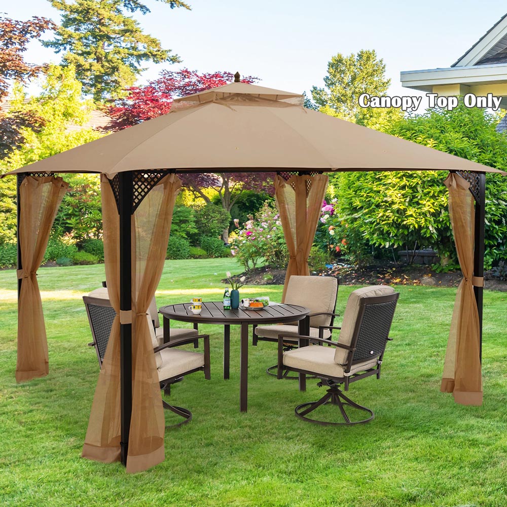 Costway 368 x 303cm Brown Gazebo Replacement Top with Air Vent and Drainage Holes Image 2
