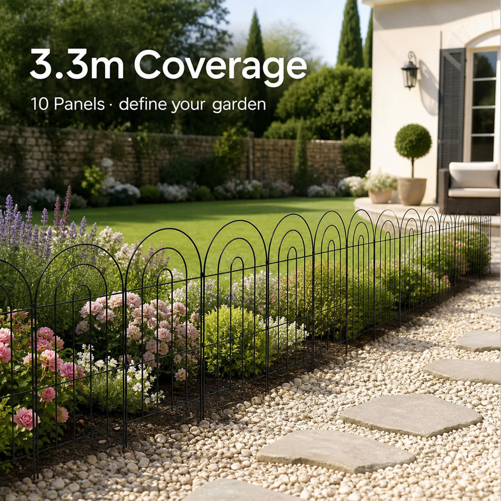 Levede Mountview 10 Piece Black Steel Garden Fence Image 5