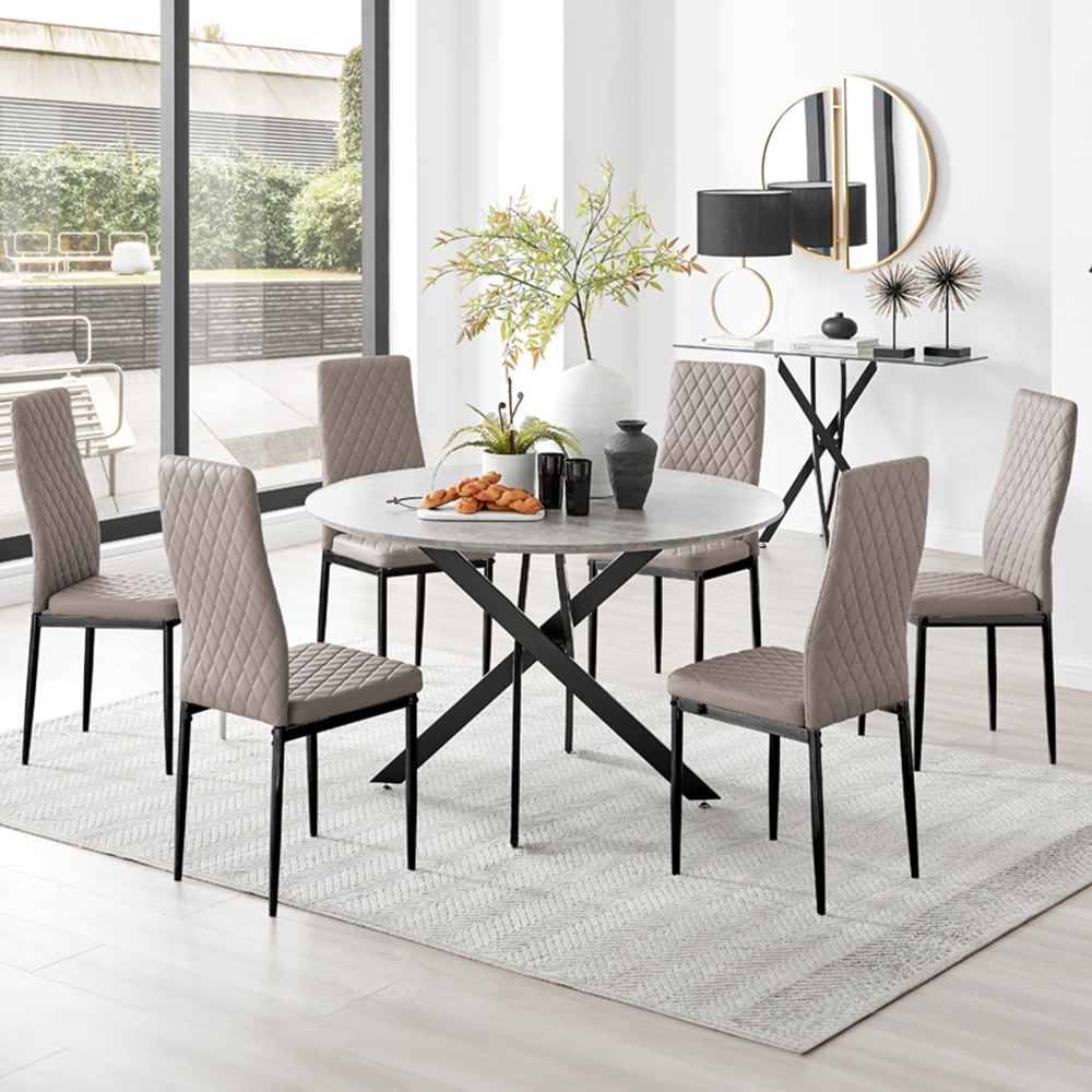 Furniturebox Arona Valera Concrete Effect 6 Seater Round Dining Set Grey and Cappuccino Image 1
