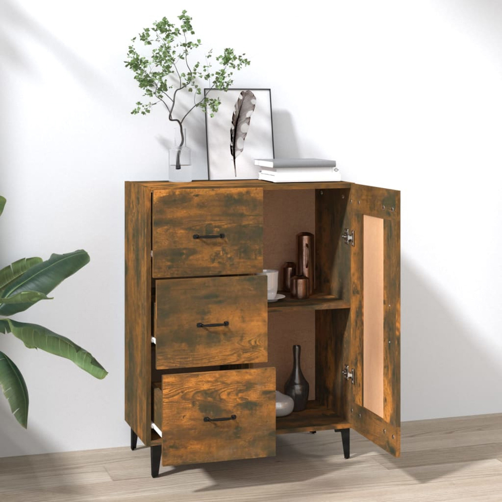 vidaXL Single Door 3 Drawer Smoked Oak Sideboard Image 3