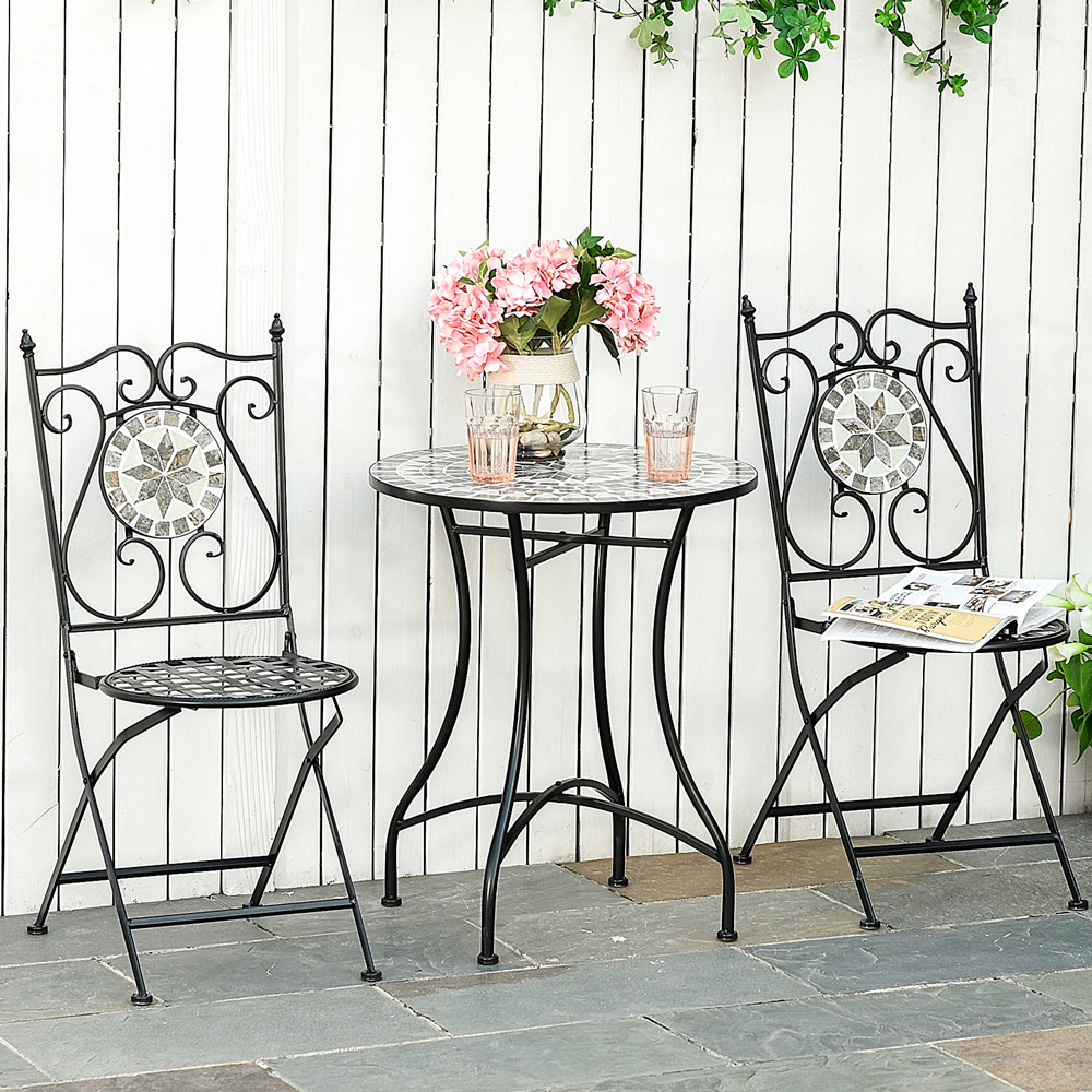 Outsunny 2 Seater Black Mosaic Tile Metal Bistro Set Image 1