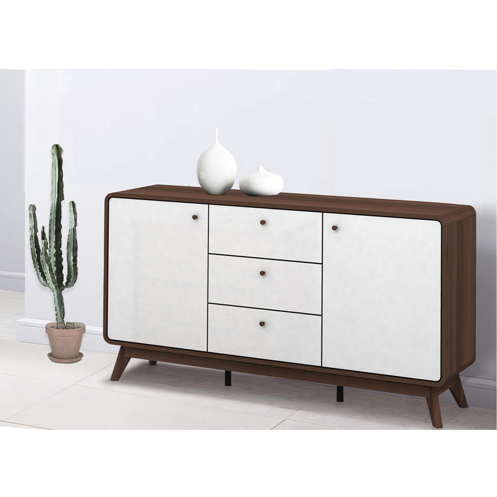 Loft24 Cassie 2 Door 3 Drawer Walnut and White Sideboard Image 4