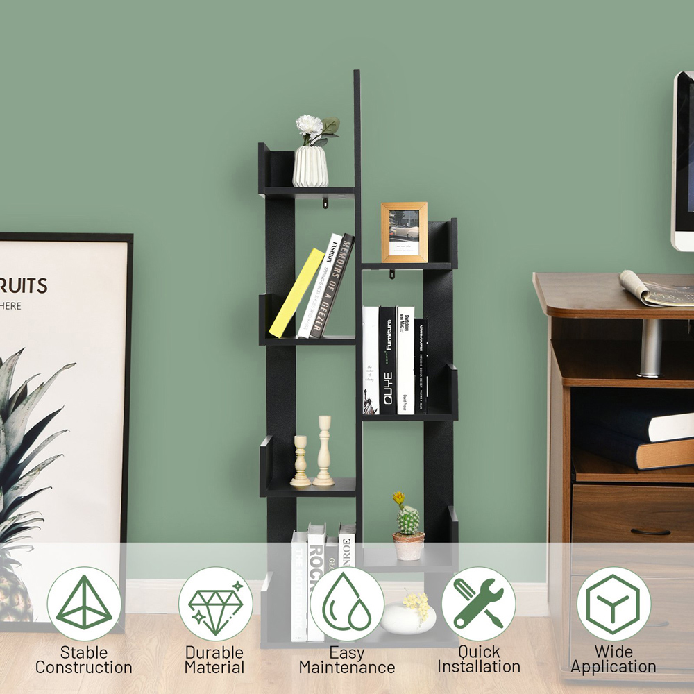 Costway 8 Shelf Black Tree Shaped Bookshelf Image 6