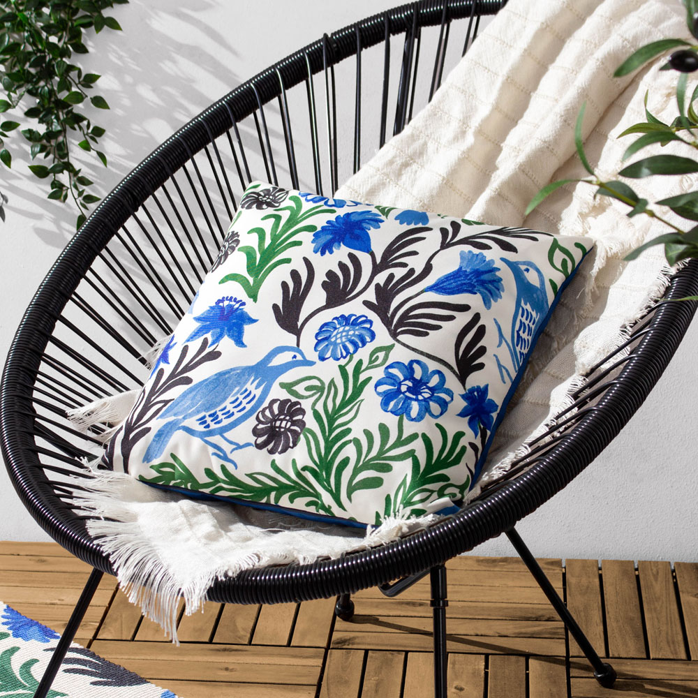 furn Aljento Blue Floral Polyester Filled Outdoor Cushion Image 2