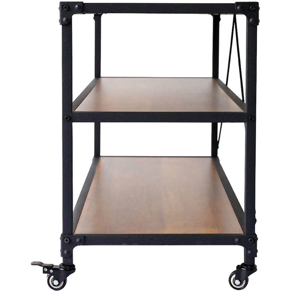 H&O Direct 3 Shelf Wood Storage Rack with Lockable Wheels Image 4
