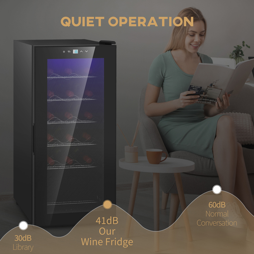 HOMCOM Black 18 Bottle Under-Counter Wine Cooler Fridge with LED Glass Door 50L Image 8