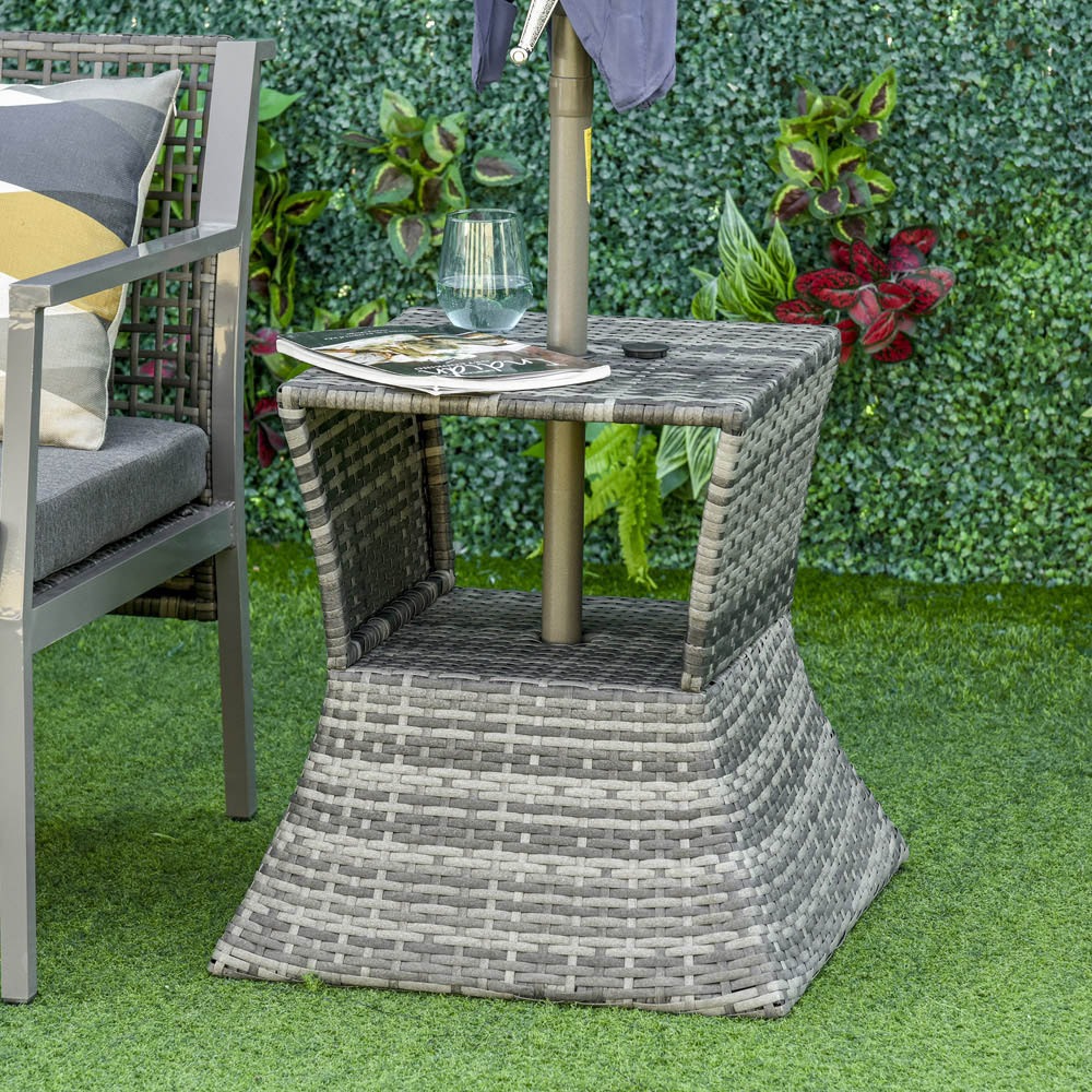 Outsunny Mixed Grey Wicker Bistro Side Table with Parasol Hole Image 7