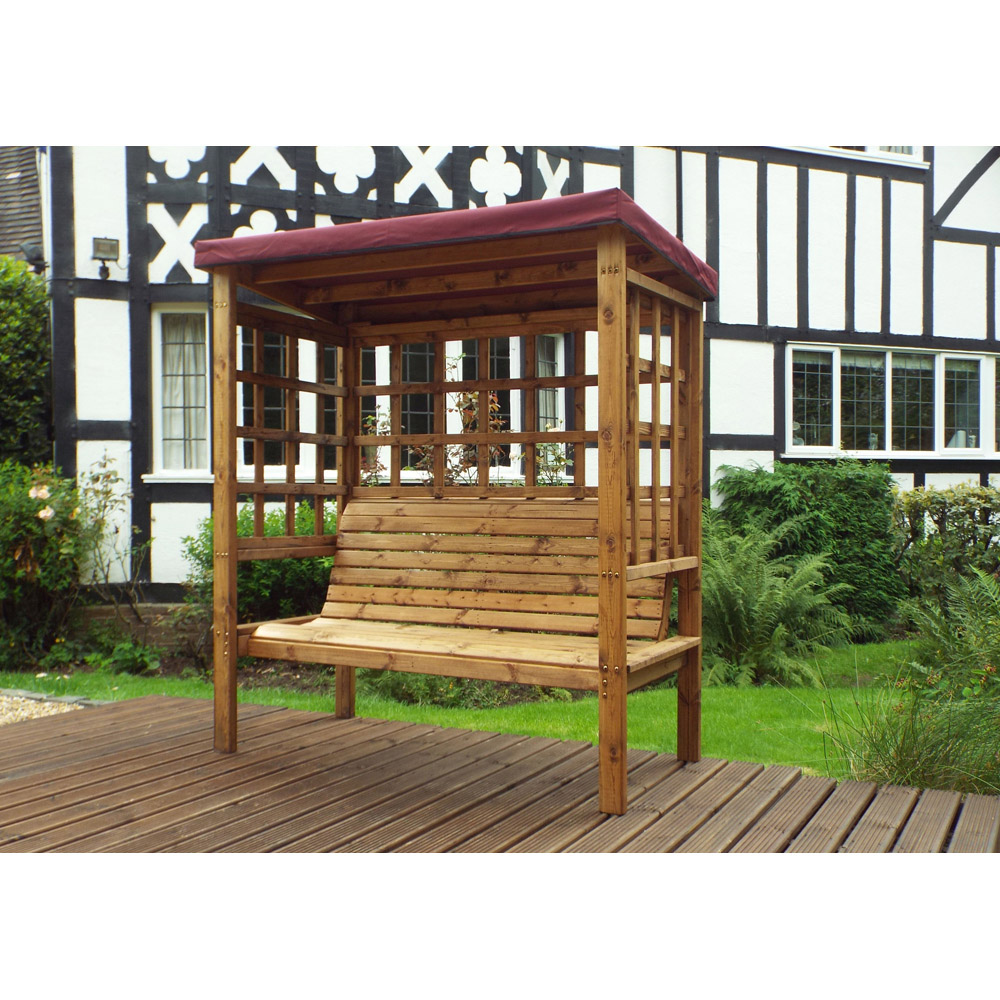 Charles Taylor Bramham 3 Seater Wooden Arbour with Burgundy Canopy Image 5