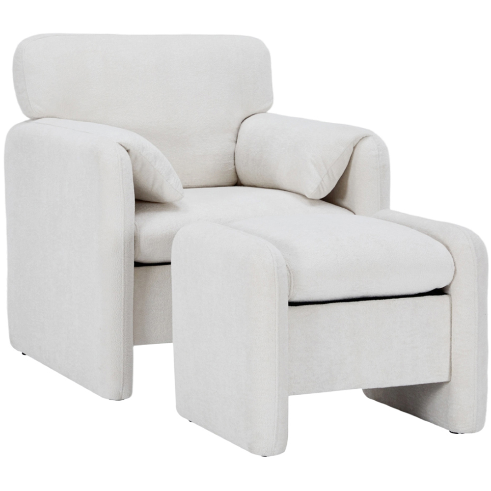 Living and Home White Chenille Upholstered Armchair with Footstool Image 2