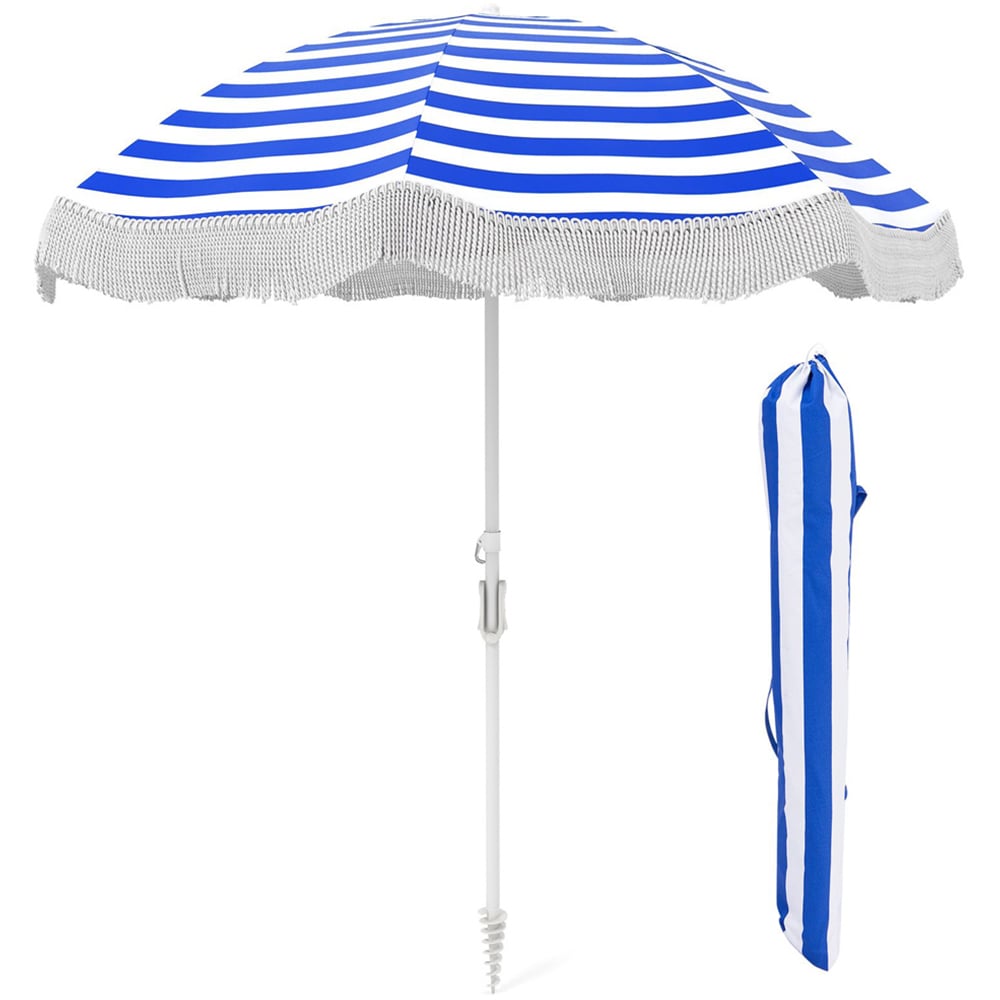 Costway Blue Fringe Outdoor Umbrella with Carrying Bag 1.8m Image 1