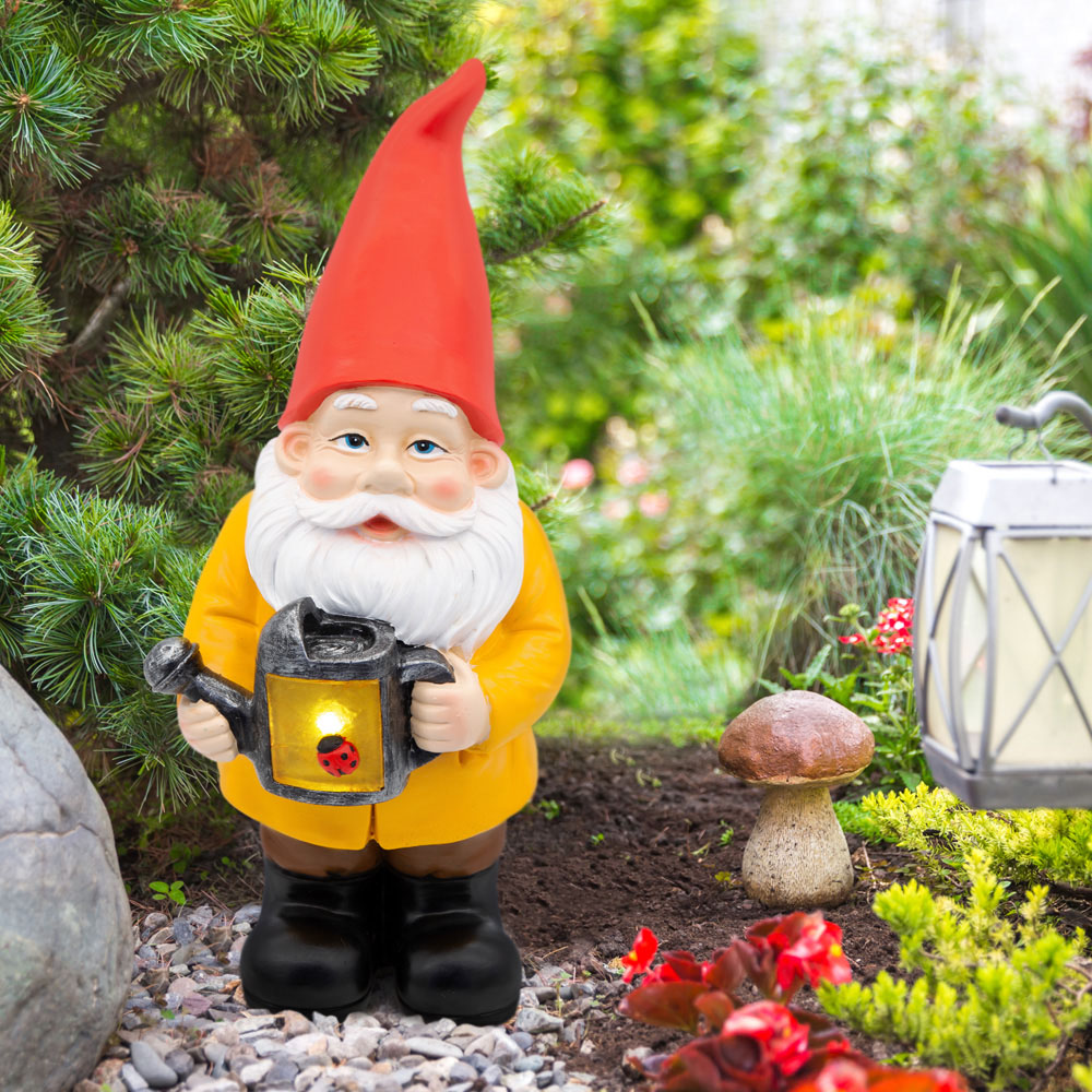 GardenKraft LED Solar Gnome with Water Can Light Up Garden Ornament Image 2