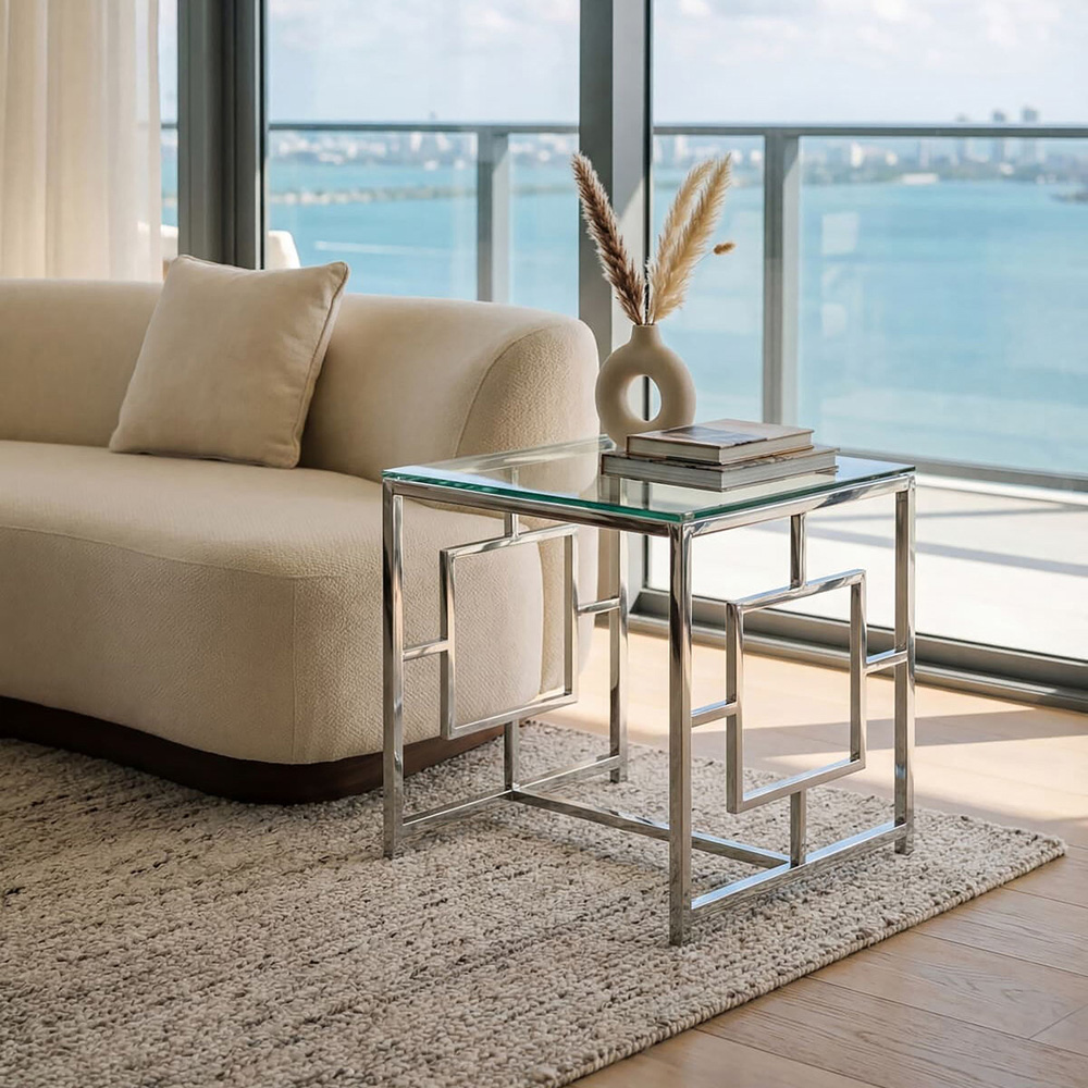 Premier Housewares Clear Glass Top and Silver Base End Table Image 6