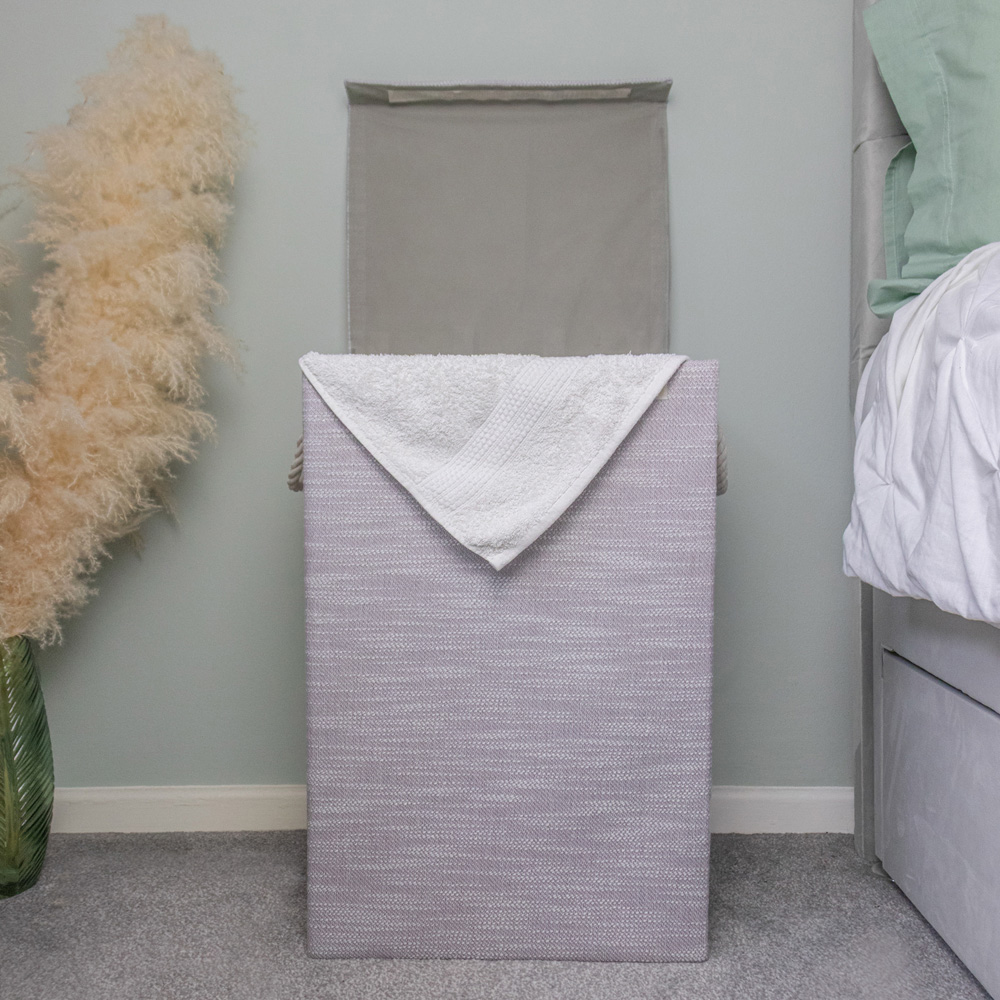 JVL Serena Light Grey Foldable Laundry Hamper with Lid Image 7