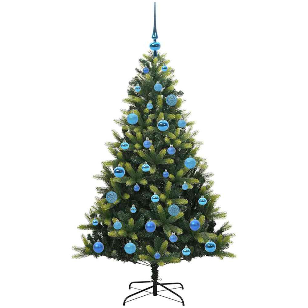 vidaXL Pre-Lit Blue Baubles Green Artificial Hinged Christmas Tree 5ft Image 4