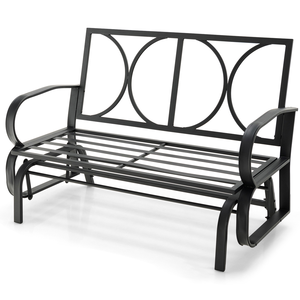 Costway 2 Seater Blue Outdoor Glider Bench with Cushions Image 3
