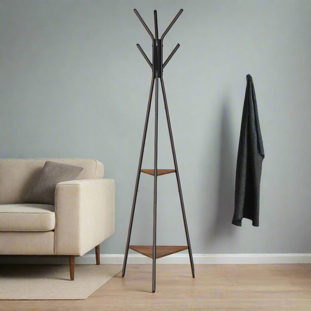 Modcraft 2 Shelf 6 Hooks Industrial Coat Rack Stand Image 2