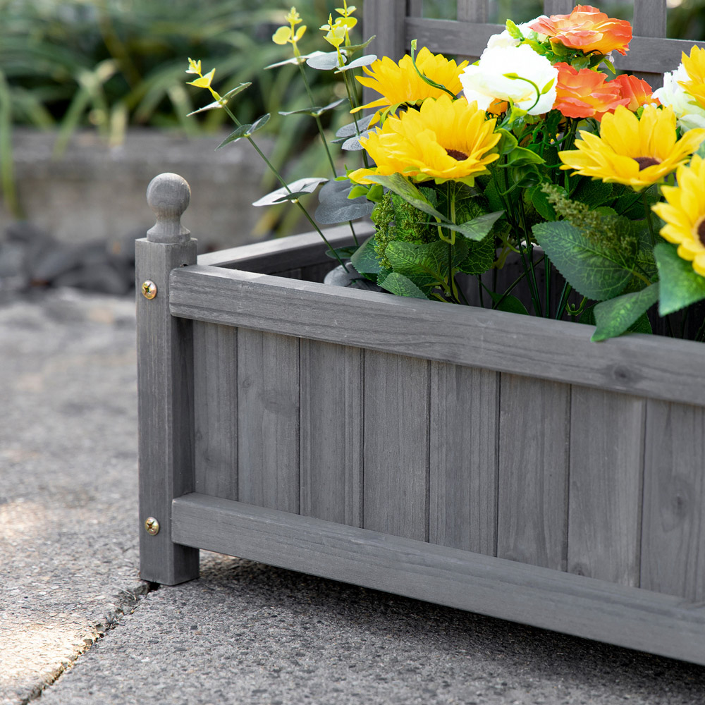Outsunny Grey Wooden Raised Garden Bed Planter with Trellis 4 x 1 x 2ft Image 3