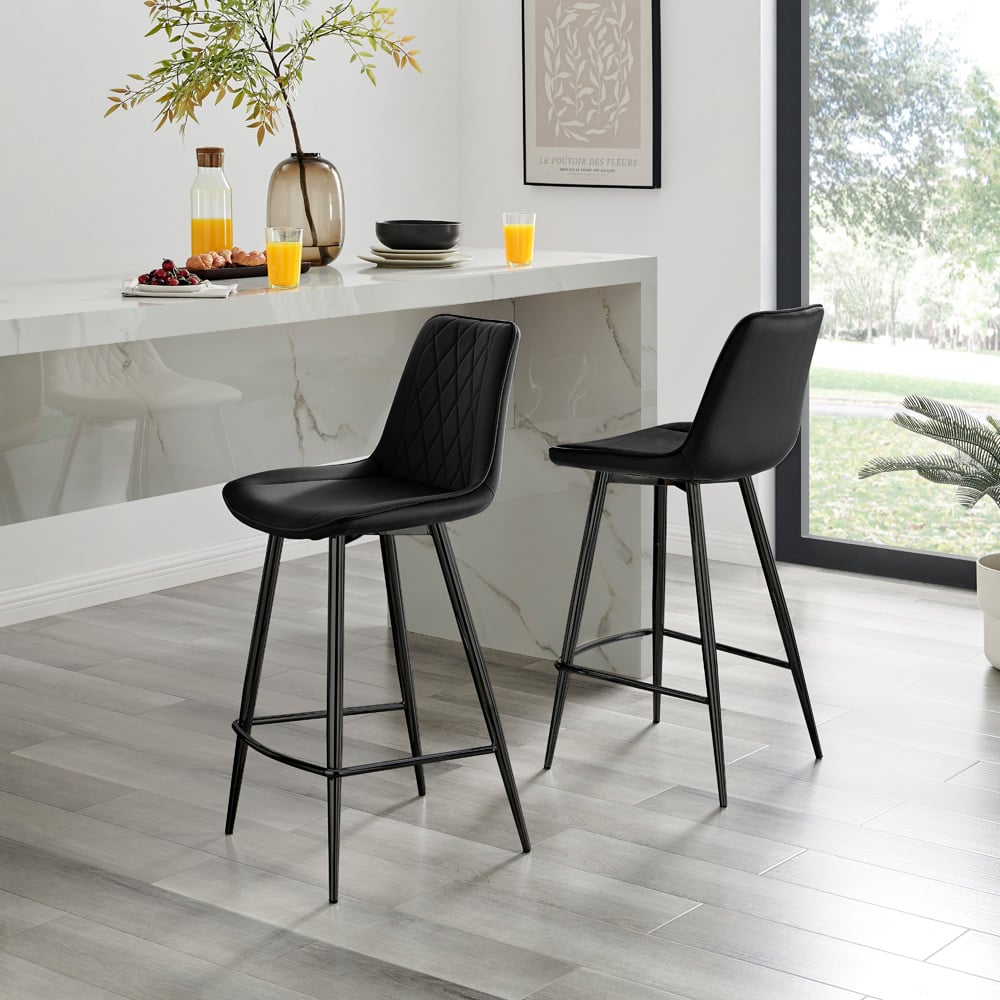 Furniturebox Set of 2 Black Velvet Bar Chairs Image 5