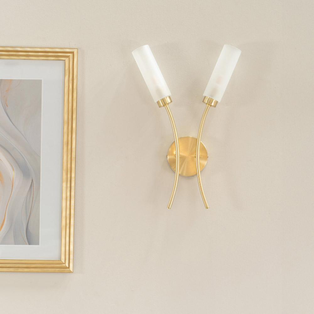 ValueLights Maya 2 Way Brushed Gold Curved Upright Reed Shaded LED Wall Light Image 3